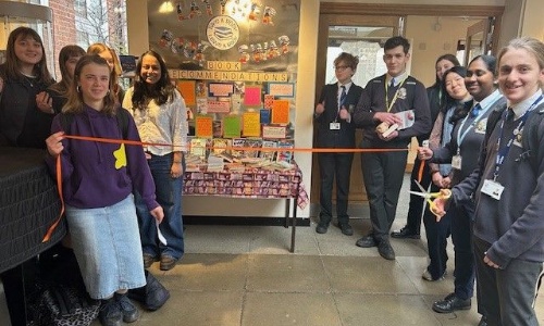 Ribbon cutting ceremony for the book swap