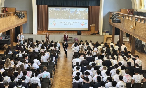 Year 11 students in the Great Hall during their final assembly